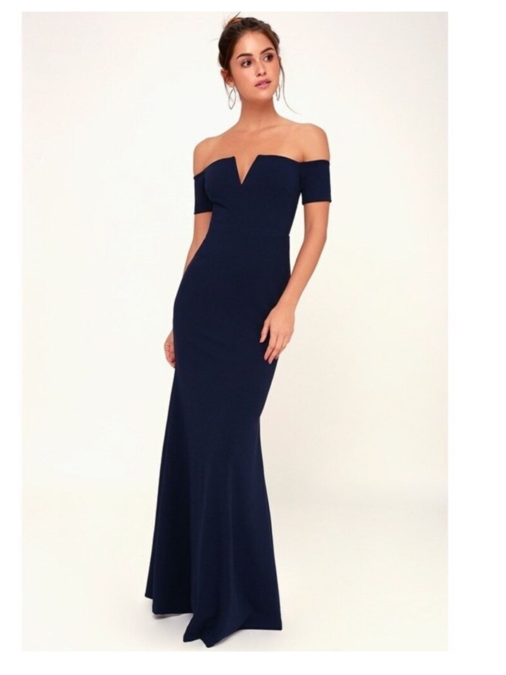 Lulu's Lynne Navy Off-the-Shoulder Maxi Dress